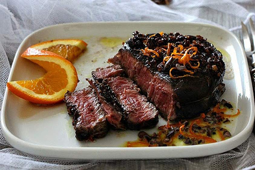 Filetto di manzo al cacao e arancia